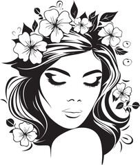 Floral Inspired Woman Face Vector Black Logo Design Woman Face Vector Black Logo with Flower Details