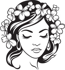 Floral Woman Face Vector Black Logo with Grace Woman Face Vector Black Logo with Flower Embellishment