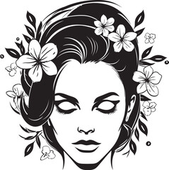 Woman Face Floral Design Vector Black Logo Icon Vector Black Logo of Woman Face with Floral Features