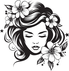 Vector Black Logo of Woman Face with Floral Features Woman Face Made of Flowers Vector Black Icon