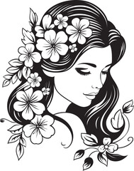 Woman Face with Floral Decoration Vector Black Logo Vector Black Logo of Woman Face with Flower Accents