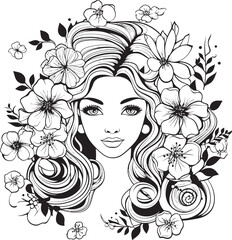 Woman Face with Flower Motif Vector Black Icon Black Vector Logo of Woman Face with Floral Embroidery