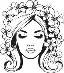 Woman Face with Elegant Flower Decor Vector Icon Floral Pattern Woman Face Vector Black Logo Design