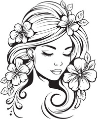 Vector Black Icon of Woman Face with Floral Highlights Woman Face with Detailed Flower Decor Vector Logo