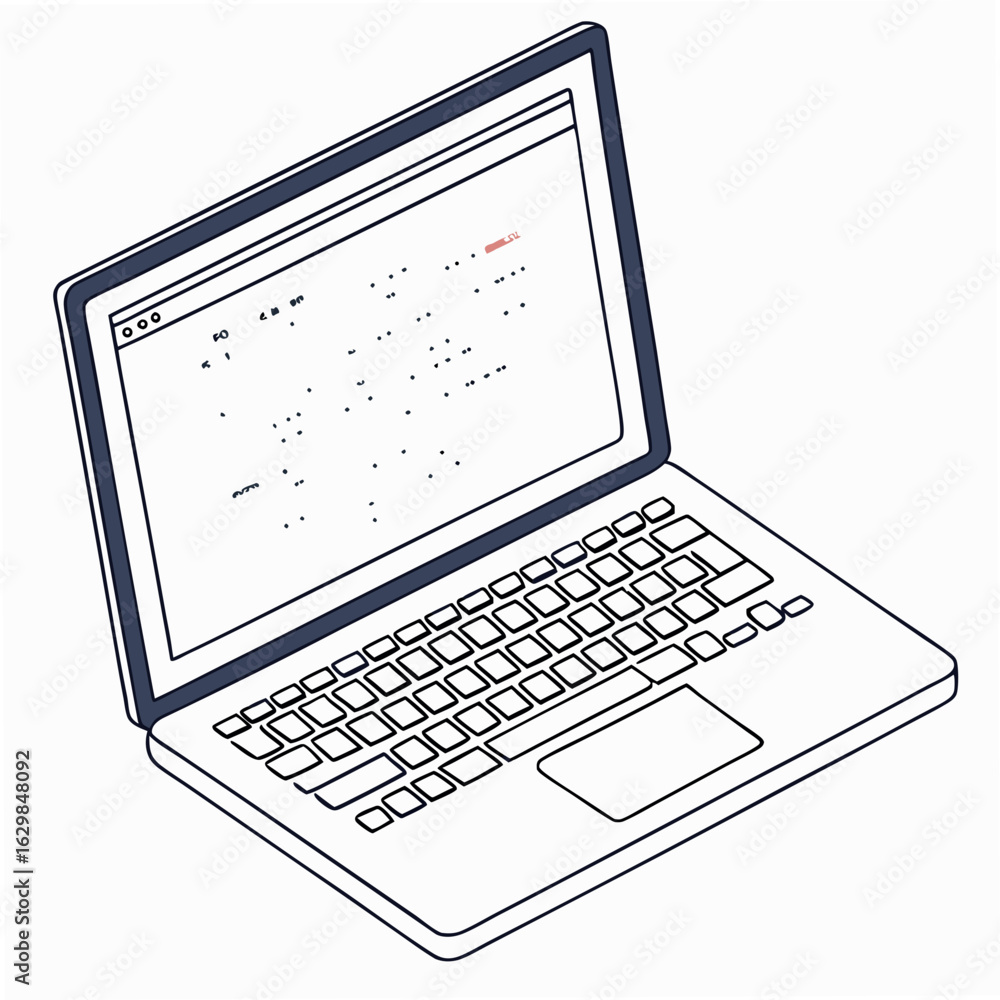 Poster hand drawn illustration of a laptop with a writing application open on a white background computer t