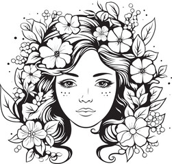 Woman Face with Stylized Floral Decor Vector Logo Vector Logo of Woman Face with Flower Embroidery