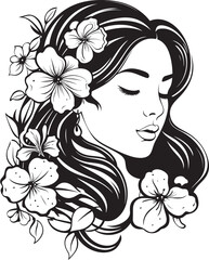 Woman Face with Flower Crown Vector Black Icon Vector Black Logo of Woman Face with Floral Highlights