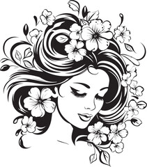 Woman Face with Floral Design Vector Black Icon Vector Black Icon of Woman Face with Flower Adornments