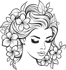Woman Face with Artistic Flower Border Vector Icon Woman Face with Flower Decoration Vector Black Logo
