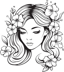 Black Vector Logo of Woman Face with Floral Pattern Woman Face Surrounded by Floral Design Vector Icon
