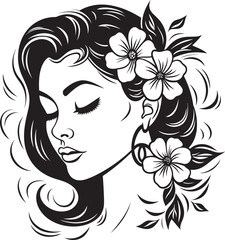 Vector Black Logo of Woman Face with Flower Decoration Woman Face with Flower Embellishments Vector Black Icon