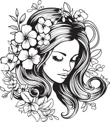 Woman Face with Flower Accents Vector Black Icon Black Vector Logo of Woman Face with Floral Pattern