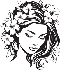 Vector Logo of Woman Face with Flower Embroidery Woman Face with Detailed Floral Elements Vector Icon