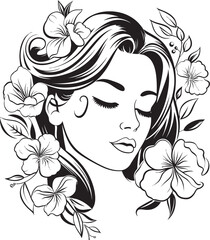 Woman Face with Artistic Flower Decor Vector Logo Woman Face with Flower Accents Vector Black Icon