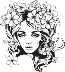 Detailed Woman Face with Floral Highlights Vector Logo Woman Face Surrounded by Elegant Flower Vector Icon