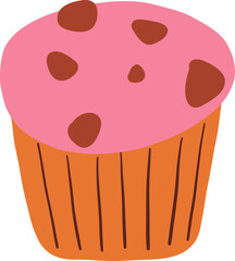 Flat Pink Muffin Illustration With Chocolate Chips