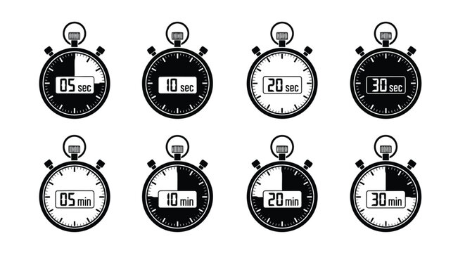 Vector illustration of illustration of collection of digital stopwatch icons showing different times