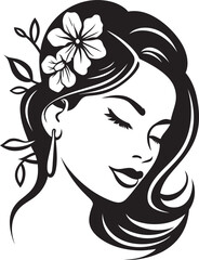 Woman Face with Blooming Flowers Vector Black Icon Feminine Face and Flower Wreath Vector Black Logo
