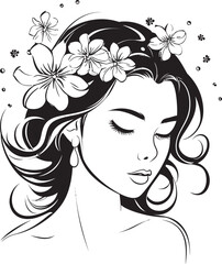 Woman Face with Petal Crown Vector Black Design Logo Elegant Woman Face Surrounded by Flowers Vector Icon