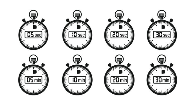 Vector illustration of illustration of collection of vintage stopwatch timers showing various times