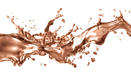 Metallic copper liquid splashing in motion, isolated on white