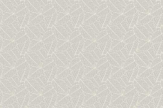 Hand drawn grey leaves luxury seamless pattern. Botanical leves pattern design. Beige line art plant leaves and foliage vector pattern . Outline elegant leaf pattern for fabrics, print, wrapping paper