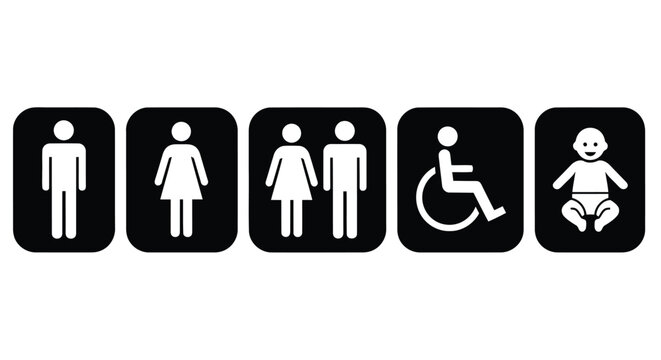 Vector illustration of illustration of restroom signs for different users isolated on white background
