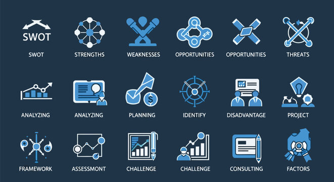 Vector illustration of illustration of collection of business strategy and analysis icons