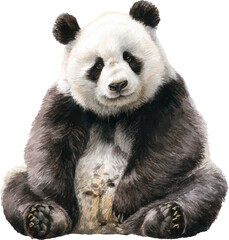 Naklejka premium Adorable giant panda sitting and looking upward isolated on transparent background