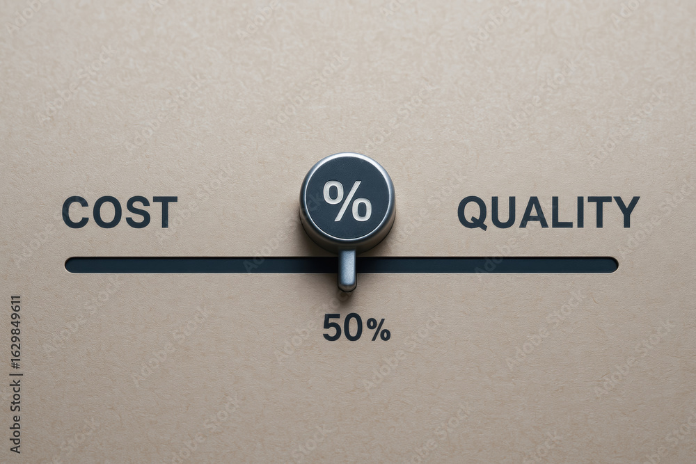 Poster cost quality balance percentage slider control concept with 50 percent value representing balance be