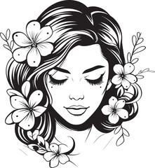 Woman Face with Decorative Flowers Vector Black Design Artistic Woman Face with Flower Accents Vector Black Logo