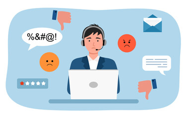 Customer service response to negative feedback, dislike or bad customer review rating, handle complaint, satisfaction or angry opinion.