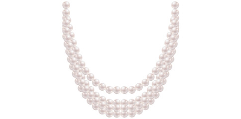 Multilayer Pearl Necklace On White Background, Vintage Jewelry Beads Garland Vector Illustration.	