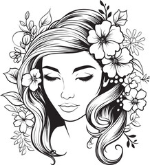 Artistic Woman Face with Flower Highlights Vector Black Icon Feminine Face Surrounded by Botanical Elements Vector Logo