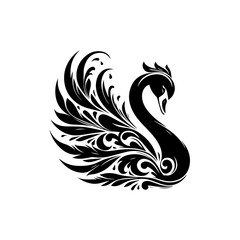 Obraz premium Ornate black swan illustration isolated on white background