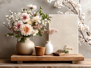 a vase of flowers and a book on a table