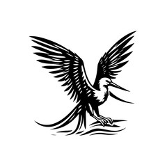 Obraz premium Silhouette of a tropical seabird with wings spread wide, isolated on white background