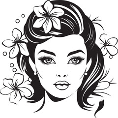 Elegant Woman Face and Artistic Flowers Vector Black Design Black Vector Logo Featuring Woman Face and Botanical Trim