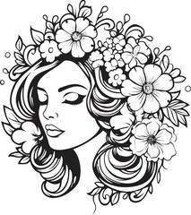 Elegant Woman Face and Artistic Flower Border Vector Icon Woman Face with Petal Surroundings Vector Black Logo