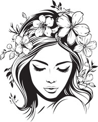 Black Design Logo Featuring Woman Face with Flower Trim Artistic Woman Face with Petal Details Vector Black Logo