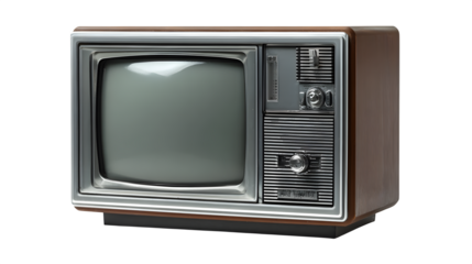 Old vintage monitor or CRT TV, retro tech, isolated on white