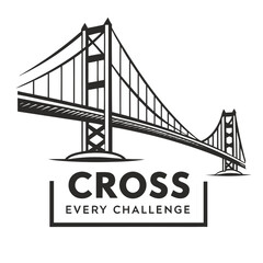 Obraz premium Minimalist suspension bridge icon rendered with bold black lines suitable for architectural or transportation themed designs