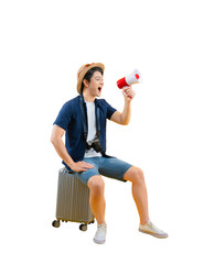 Young man using megaphone for communication