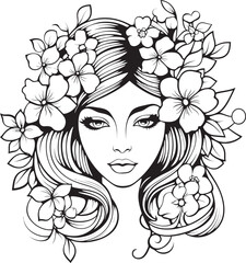 Artistic Feminine Face Surrounded by Petals Vector Icon Woman’s Profile with Blossoming Flowers Black Vector Logo