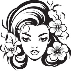 Botanical Embellished Woman Face Vector Black Design Woman’s Face Surrounded by Artistic Florals Black Logo