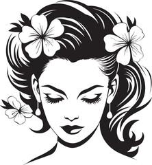 Artistic Woman Face with Flower Accents Vector Black Logo Woman’s Portrait Surrounded by Petals Black Vector Icon