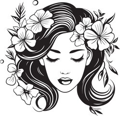 Woman’s Profile with Floral Ornaments Vector Black Icon Feminine Face with Botanical Highlights Black Vector Design