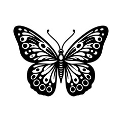 Clean black and white silhouette vector of a butterfly on white background