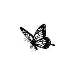 Clean black and white silhouette vector of a butterfly on white background