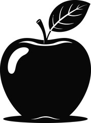 Stylized silhouette of a black apple with a single leaf and stem